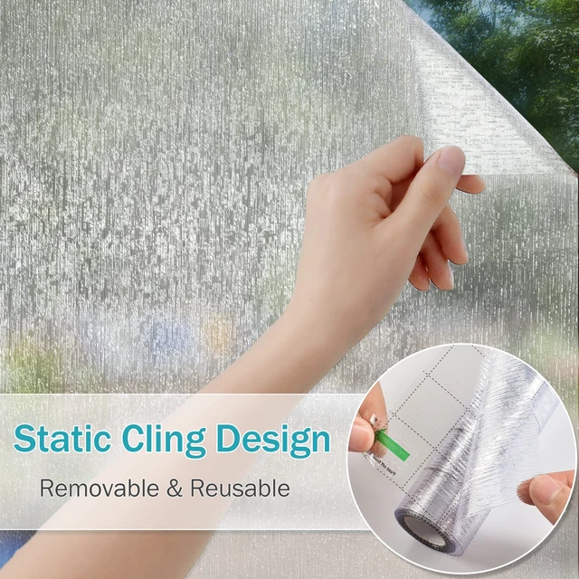 Alt view image 5 of 7 - Rain Glass Window Film Privacy Static Window Clings Decorative Glass Sticker for Home Office Removable UV Protection Heat Control 17.7 x 78.7 inches