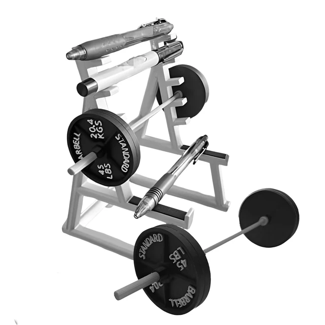 Alt view image 3 of 7 - Funny Barbell Pen Holder, Mini Squat Rack Pen Holder Ornaments with 4pcs Weight Plates, Mini Plastic Weight Rack Pencil Holder Home Decor Gift for Fitness and Weightlifting Fans(COLOR:gray black)