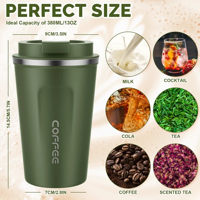 Alt view image 2 of 7 - 12 oz Coffee Mug - Stainless Steel Coffee Cup with Leakproof Lid | Stainless Steel Double-wall insulation, 6-Hour Heat Retention, 360°Leak proof, BPA-free, Reusable And To Go Coffee Mug
