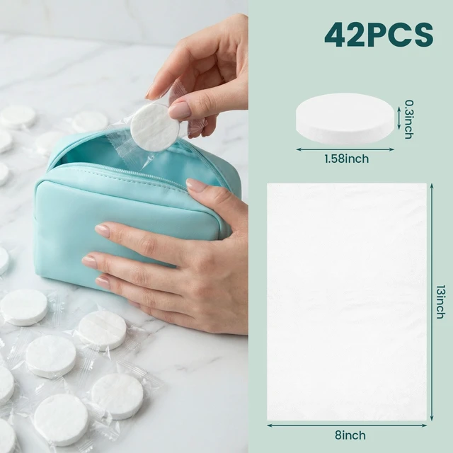 Alt view image 2 of 6 - 42 PCS Disposable Face Towels, Compressed Towels | Portable Expandable Tablet Wipes, Travel Washclothsfor Camping Hiking Outdoor Survival, & Beauty Salon Use