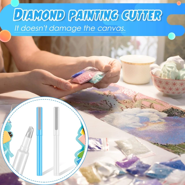 Alt view image 3 of 6 - 2 Pcs Ceramic Blade Cutter Pen, Diamond Painting Knife, Blue, White | Release Paper Craft Knife Tools, Safety Precision Craft Ceramic Box Cutter Pen for Cutting Diamond Art with Replaceable Blade