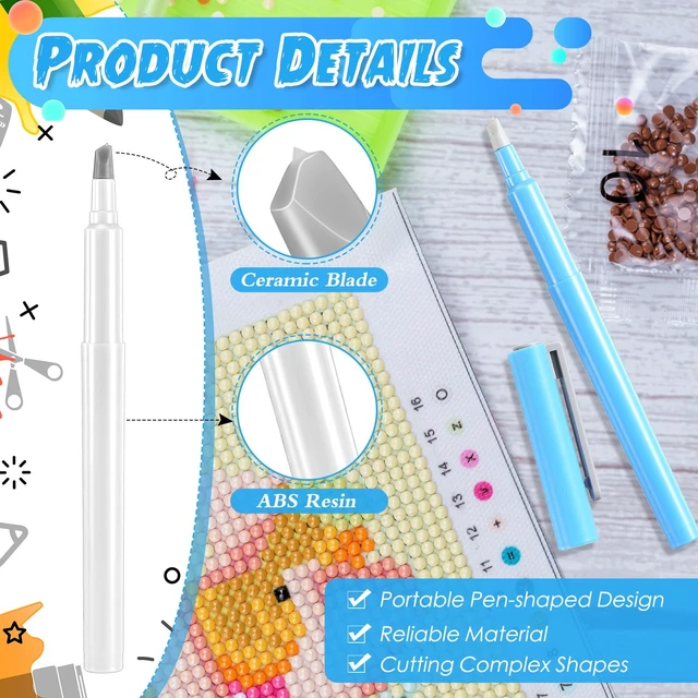 Alt view image 6 of 6 - 2 Pcs Ceramic Blade Cutter Pen, Diamond Painting Knife, Blue, White | Release Paper Craft Knife Tools, Safety Precision Craft Ceramic Box Cutter Pen for Cutting Diamond Art with Replaceable Blade