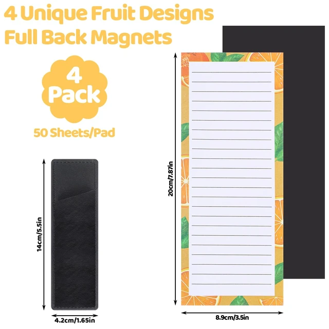 Alt view image 2 of 7 - 4 Pack Magnetic Note Pad for Fridge with Pen Holder, Totally 200 Sheets Grocery List Magnet Pad for Refrigerator Magnetic Shopping List PadFruit Design