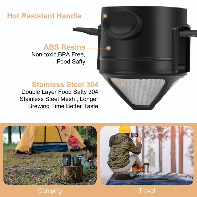 Alt view image 5 of 7 - Pour Over Coffee Maker,Portable Stainless Steel Reusable Coffee Filter, Mini Collapsible Paperless Single Serve 1 Cup Coffee Dripper Cup Easy To Clean For Travel Camping