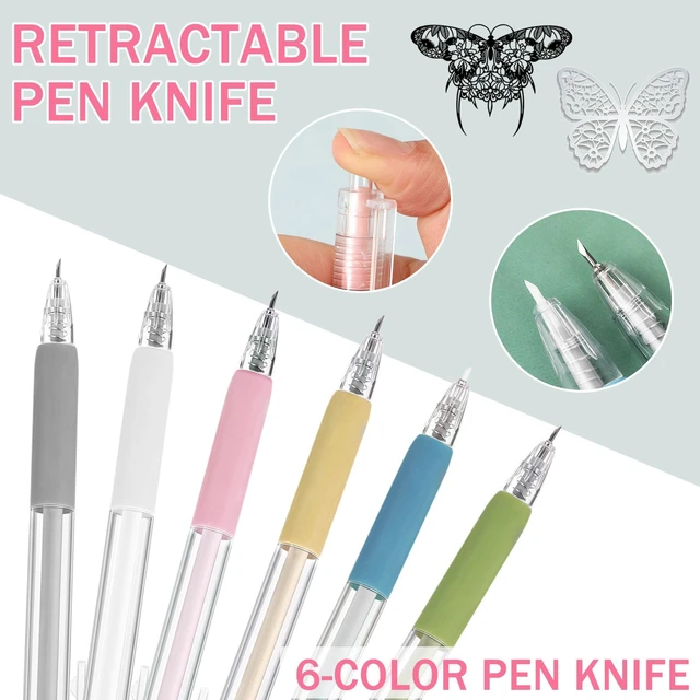 Alt view image 3 of 7 - Craft Cutting Tools, 25 Pcs Knife Pen with Mini Sharpener | Tungsten Steel Ceramic Cutter Head Refill, Retractable, Utility Precision, Paper Cutting Carving, Scrapbook Drawing DIY Craft