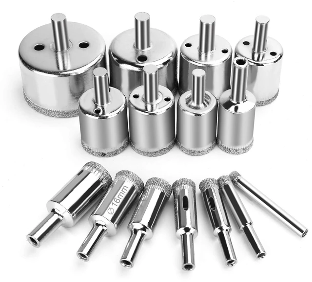 Main image of 15 Pcs Diamond Drill Bits for Ceramic, Diamond Hole Saw Drill Bit Set Kit, Premium Glass Drill Bit for Bottles,Pots, Marble, Granite Stone, Tile Cutting 0.23 Inch - 2 Inch6mm - 50mm