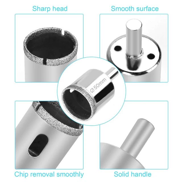 Alt view image 3 of 7 - 15 Pcs Diamond Drill Bits for Ceramic, Diamond Hole Saw Drill Bit Set Kit, Premium Glass Drill Bit for Bottles,Pots, Marble, Granite Stone, Tile Cutting 0.23 Inch - 2 Inch6mm - 50mm