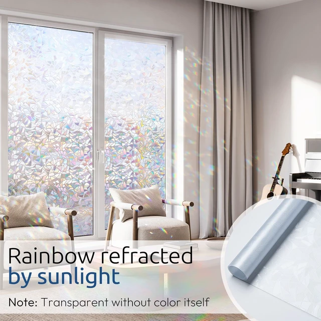 Alt view image 2 of 7 - Rainbow Window Privacy Film, Stained Glass Cling, 11.8" x 78.7" | Decorative Static Sticker, Non-Adhesive Reusable Window Tint, Heat Control UV Blocking Coverings for Home Doors, Living Room