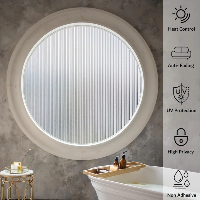 Alt view image 4 of 7 - 1/2-Inch Reeded Glass Window Film, Frosted Reeds Window Film, Window Privacy Film, 3D Window Decals Non Adhesive for Bathroom Living Room Office, 17.7x78.7 inches