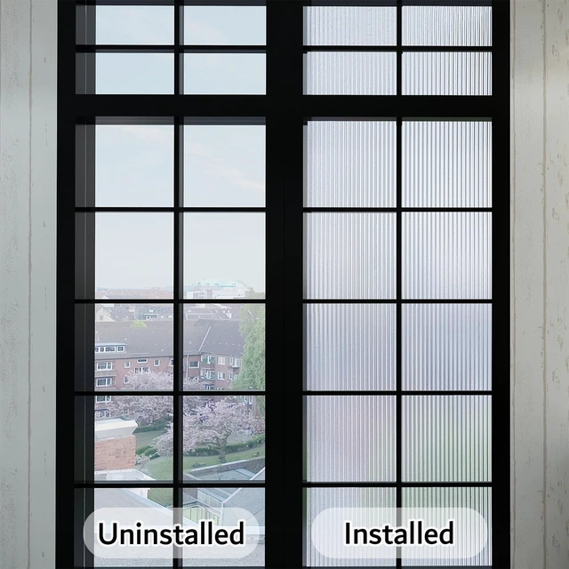 Alt view image 3 of 7 - 1/2-Inch Reeded Glass Window Film, Frosted Reeds Window Film, Window Privacy Film, 3D Window Decals Non Adhesive for Bathroom Living Room Office, 17.7x78.7 inches