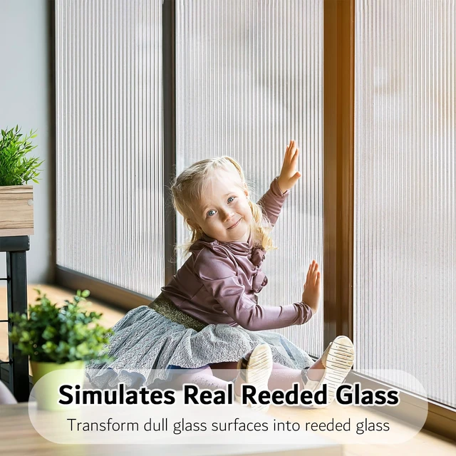 Alt view image 2 of 7 - 1/2-Inch Reeded Glass Window Film, Frosted Reeds Window Film, Window Privacy Film, 3D Window Decals Non Adhesive for Bathroom Living Room Office, 17.7x78.7 inches