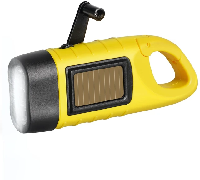 Main image of Hand Crank Solar Powered Flashlights,Compact Emergency LED Flashlight Handheld Survival Flashlight,Quick Snap Carbiner Dynamo Flashlighting for Outdoor,Sports,Hiking (1 Pack-Yellow)