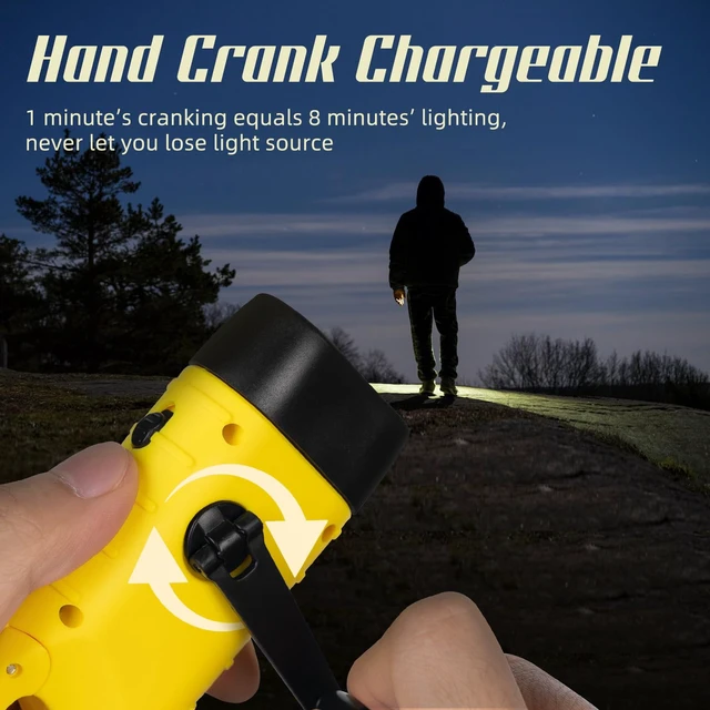 Alt view image 5 of 6 - Hand Crank Solar Powered Flashlights,Compact Emergency LED Flashlight Handheld Survival Flashlight,Quick Snap Carbiner Dynamo Flashlighting for Outdoor,Sports,Hiking (1 Pack-Yellow)