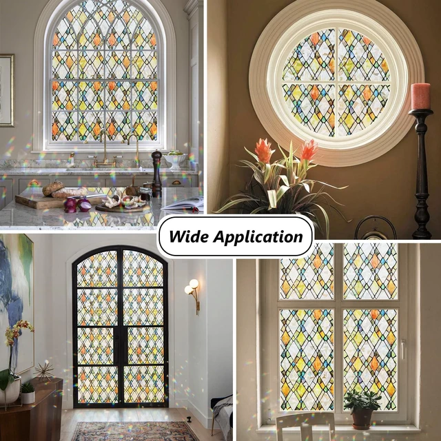 Alt view image 3 of 7 - Window Privacy Film Stained Glass 17.5" x 78.7" Rainbow | Static cling no glue, no residue. UV and heat blocking. Rainbow privacy for doors, windows, bathrs, with install tools