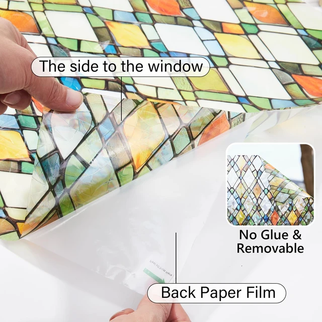 Alt view image 5 of 7 - Window Privacy Film Stained Glass 17.5" x 78.7" Rainbow | Static cling no glue, no residue. UV and heat blocking. Rainbow privacy for doors, windows, bathrs, with install tools