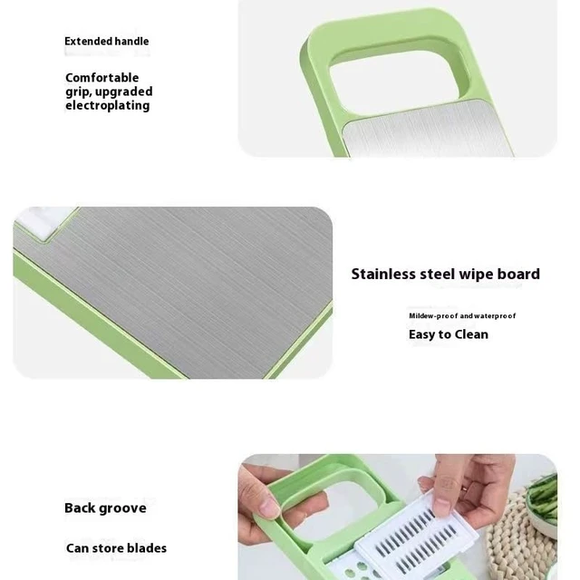 Alt view image 5 of 7 - 5 in 1 Slicer for Kitchen, Vegetable Slicer Multi Blade Potato Chip, Veggie shredder, Vegetable Cutter,Shredder and peeler For Small Job In Kitchen (Green)