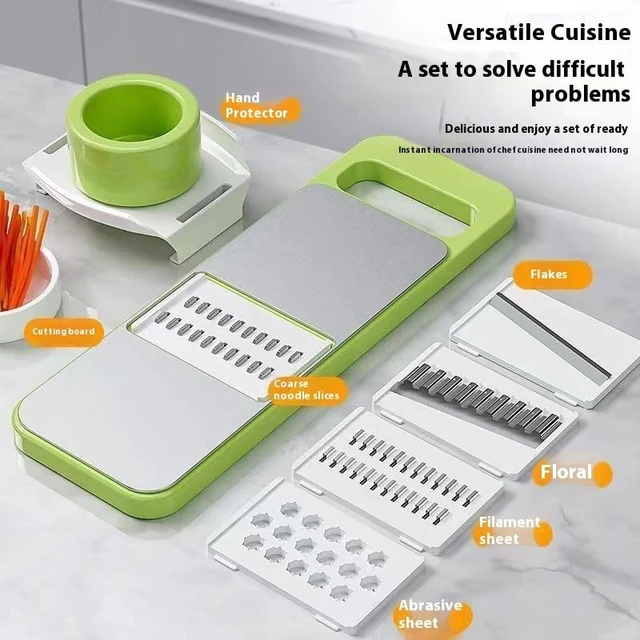 Alt view image 6 of 7 - 5 in 1 Slicer for Kitchen, Vegetable Slicer Multi Blade Potato Chip, Veggie shredder, Vegetable Cutter,Shredder and peeler For Small Job In Kitchen (Green)