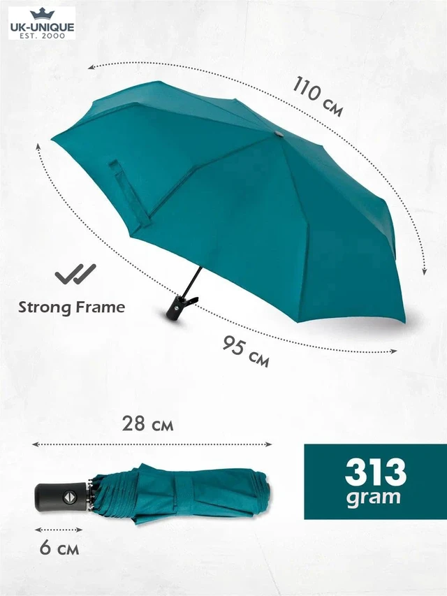 Alt view image 2 of 6 - Windproof Umbrella Windproof Travel Umbrella - Compact, Light, Automatic, Strong and Portable - Wind Resistant, Small Folding Backpack Umbrella for Rain - Men and Women, Teal, 37"