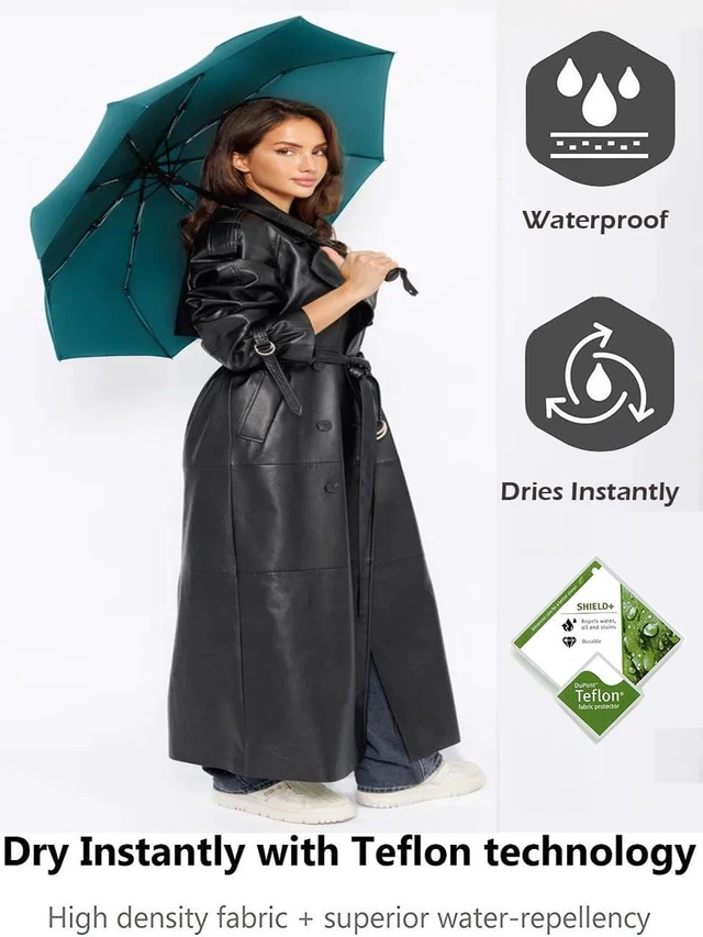 Alt view image 4 of 6 - Windproof Umbrella Windproof Travel Umbrella - Compact, Light, Automatic, Strong and Portable - Wind Resistant, Small Folding Backpack Umbrella for Rain - Men and Women, Teal, 37"