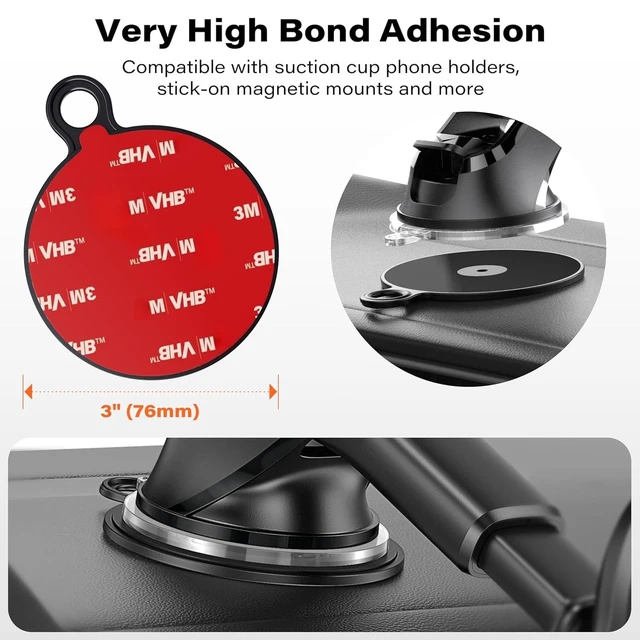Alt view image 4 of 7 - 3Pcs 3" Dashboard Pad Mounting Disk for Suction Cup Phone Mount | Single-Sided VHB Tape,Replacement Disc for Car Dashboard & Vacuum Suction Phone Holder,For Flat Dashboards Only; One-time Use