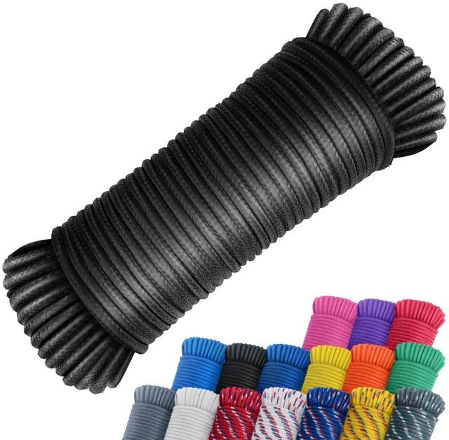 Main image of 100 ft 1/4" Polyester Rope (Comparable to Nylon Rope) Poly Strong Utility Cord for Clothes Line Flag Pole Camping Crafting (Black)