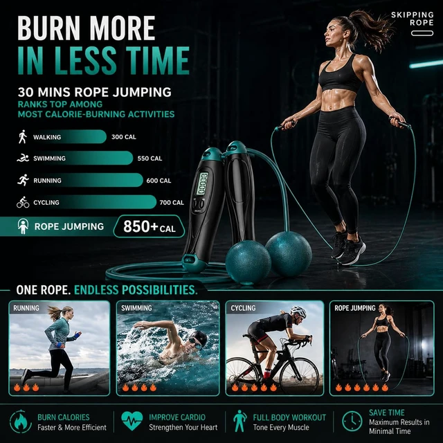 Alt view image 2 of 7 - Cordless Jump Rope with Counter & LCD Display 2-in-1 Weighted Ball Skipping Rope & Adjustable Steel Cable Tangle-Free Speed Jump Rope for Women, Men & Kids Gym Cardio Fitness Equipment (Pink)
