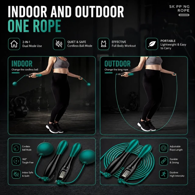 Alt view image 5 of 7 - Cordless Jump Rope with Counter & LCD Display 2-in-1 Weighted Ball Skipping Rope & Adjustable Steel Cable Tangle-Free Speed Jump Rope for Women, Men & Kids Gym Cardio Fitness Equipment (Pink)
