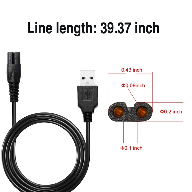 Alt view image 4 of 5 - Universa Head Shaver Charger Cord Compatible with Head Shaver,WAHFOX Charger Cord for Many Brands USB Cable Shaver Electric Shaver Power Cord Replacement (Black)
