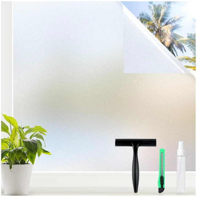 Main image of Window Privacy Film with Tools, Pure, 17.5" x 78.7" | Frosted Glass Decorative UV Blocking Heat Control Static Cling Removable Bathroom Bedroom Door Home Coverings