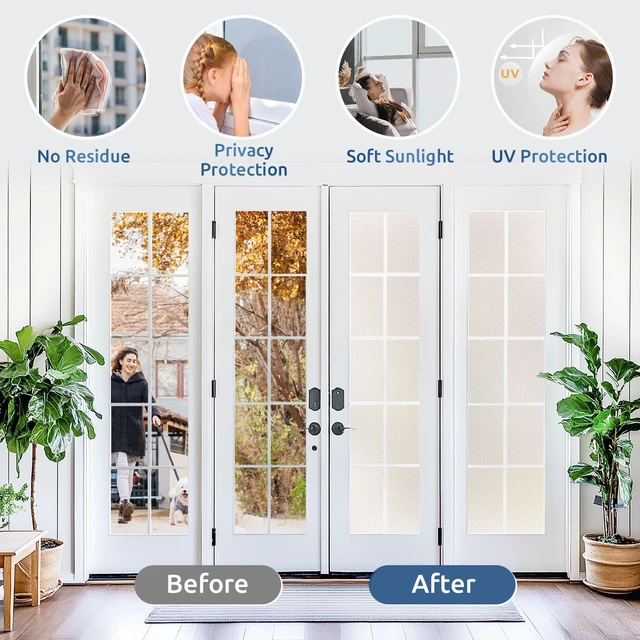 Alt view image 4 of 7 - Window Privacy Film with Tools, Pure, 17.5" x 78.7" | Frosted Glass Decorative UV Blocking Heat Control Static Cling Removable Bathroom Bedroom Door Home Coverings