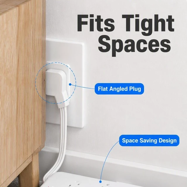 Alt view image 5 of 6 - Travel Power Strip 6 Outlets USB A USB C Surge Protector 5ft Extension Cord Lightweight Portable Design for Trips, 1 Type-C 3 USB Port, Independent Switch, Space-Saving Vertical Side AC Outlet Layout