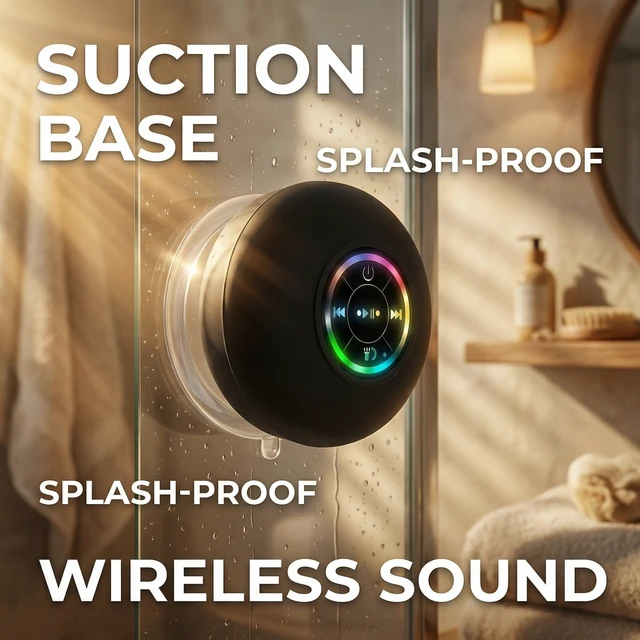 Alt view image 3 of 5 - Bluetooth Shower Speaker with Suction Cup, IPX4 Splash Proof, RGB Light, Wireless Portable Bathroom Speaker, 3W Stereo Sound, Hands-Free Call