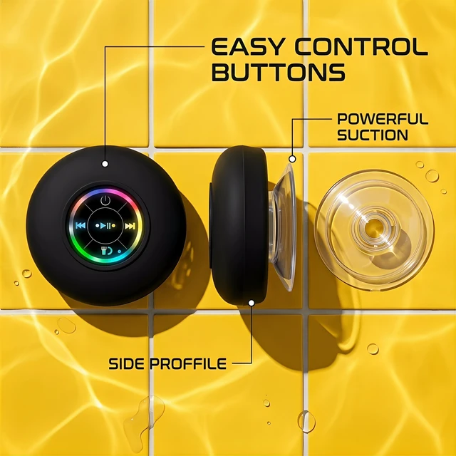 Alt view image 2 of 5 - Bluetooth Shower Speaker with Suction Cup, IPX4 Splash Proof, RGB Light, Wireless Portable Bathroom Speaker, 3W Stereo Sound, Hands-Free Call