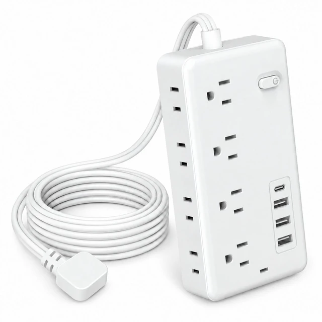 Main image of XEDUOMEE Travel Power Strip 8 Outlets 4 USB Port Surge Protector 5ft Extension Cord Lightweight Portable Design for Trips, 1 Type-C 3 USB Port, Independent Switch, Space-Saving Vertical Side AC Outlet