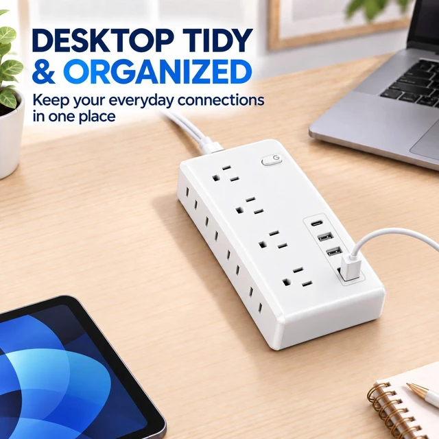 Alt view image 3 of 7 - XEDUOMEE Travel Power Strip 8 Outlets 4 USB Port Surge Protector 5ft Extension Cord Lightweight Portable Design for Trips, 1 Type-C 3 USB Port, Independent Switch, Space-Saving Vertical Side AC Outlet
