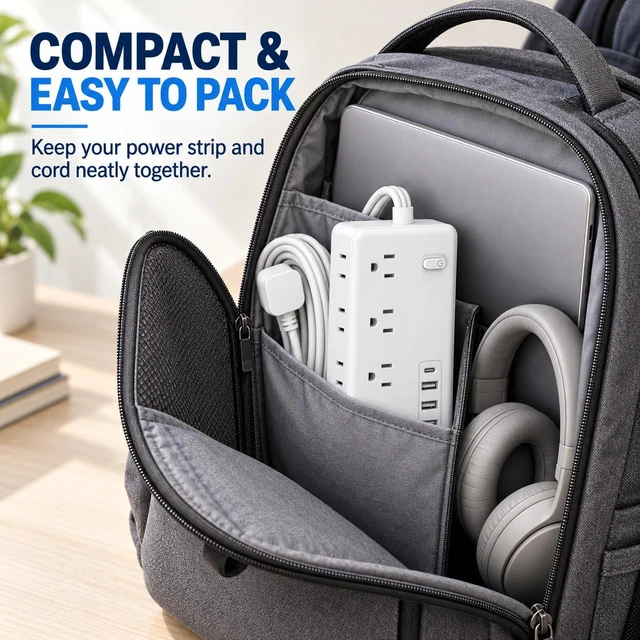 Alt view image 7 of 7 - XEDUOMEE Travel Power Strip 8 Outlets 4 USB Port Surge Protector 5ft Extension Cord Lightweight Portable Design for Trips, 1 Type-C 3 USB Port, Independent Switch, Space-Saving Vertical Side AC Outlet
