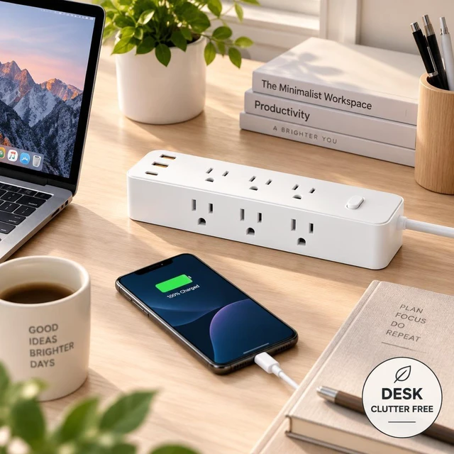 Alt view image 6 of 7 - XEDUOMEE Power Strip Surge Protector, 9 AC Outlets 2 USBA & 1 USBC Port, 3Side Outlet 1700J Surge Protection, Wall Mountable Extension Cord with On/Off Switch for Home Office Dorm Room