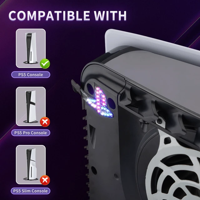 Alt view image 4 of 7 - eXtremeRate 7 Colors 40 Effects RGB Rainbow Logo LED Kit for PS5 Console (2020 CFI-1 Series), Illuminated Lighting Decoration Logo LED Board for PS5 Disc & Digital Edition Console