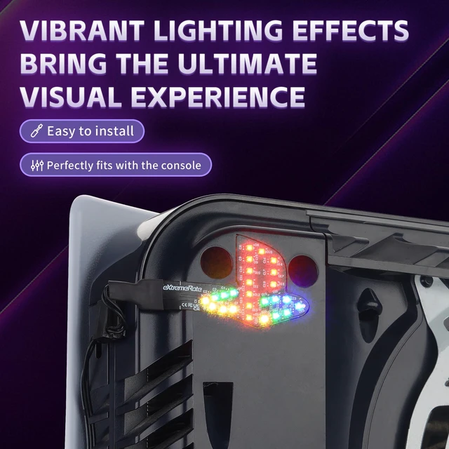 Alt view image 6 of 7 - eXtremeRate 7 Colors 40 Effects RGB Rainbow Logo LED Kit for PS5 Console (2020 CFI-1 Series), Illuminated Lighting Decoration Logo LED Board for PS5 Disc & Digital Edition Console