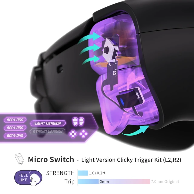 Alt view image 6 of 7 - eXtremeRate Light Version Whole Clicky Kit V2 for PS5 Controller BDM-040 050 060 Shoulder Face Buttons, Micro Switch L2R2 Clicky Hair Trigger Kit Tactile L1R1 Face Buttons Mouse Click for PS5 Control