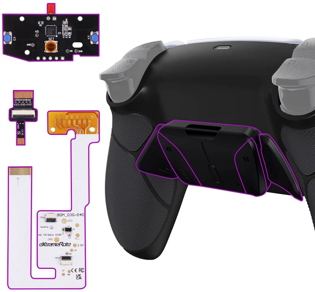 Main image of eXtremeRate Black Rubberized Grip Programable RISE4 V4 Remap Kit for PS5 Controller BDM-030 040 050 060, Upgrade Board, Redesigned Black Back Shell, 4 Back Buttons for PS5 Controller - NO Controller
