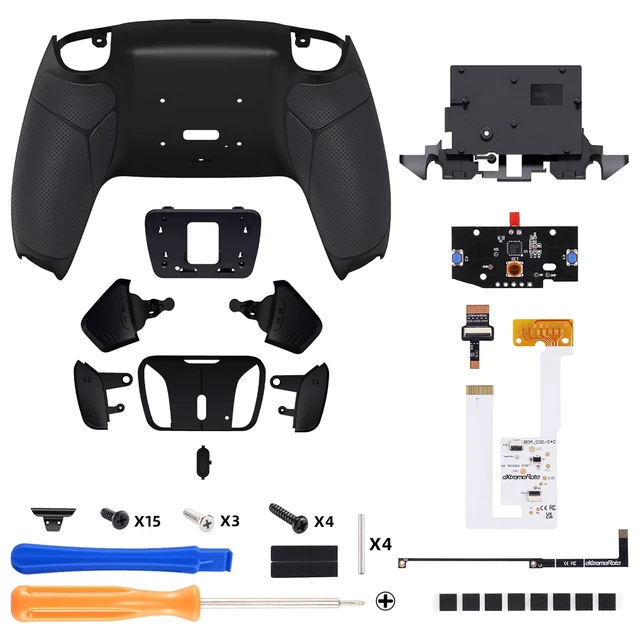 Alt view image 3 of 7 - eXtremeRate Black Rubberized Grip Programable RISE4 V4 Remap Kit for PS5 Controller BDM-030 040 050 060, Upgrade Board, Redesigned Black Back Shell, 4 Back Buttons for PS5 Controller - NO Controller