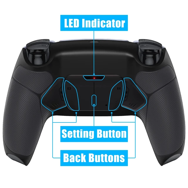 Alt view image 6 of 7 - eXtremeRate Black Rubberized Grip Programable RISE4 V4 Remap Kit for PS5 Controller BDM-030 040 050 060, Upgrade Board, Redesigned Black Back Shell, 4 Back Buttons for PS5 Controller - NO Controller