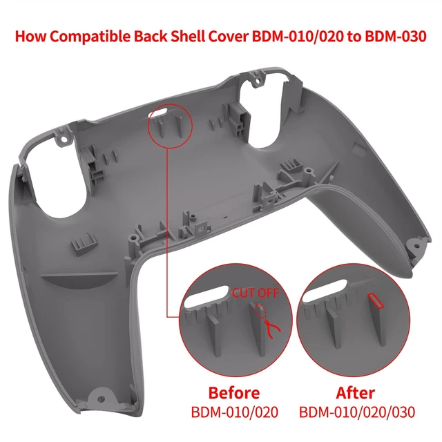 Alt view image 5 of 5 - eXtremeRate White & Gray Performance Rubberized Grip Custom Back Plate Bottom Shell Compatible with ps5 Controller, Replacement Back Shell Cover Compatible with ps5 Controller