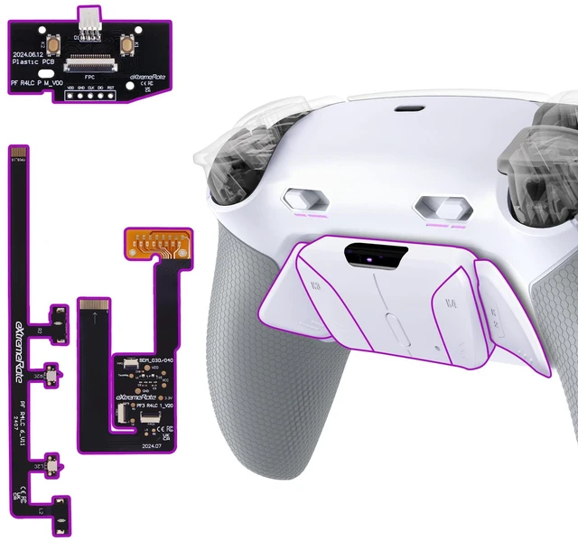 Main image of eXtremeRate RISE4 Plus MAX Back Paddles Kit with Clicky Trigger Stops & Rubberized Grip for PS5 Controller BDM-030 040 050 060, Remappable Back Buttons Kit for PS5 Controller - White Gray