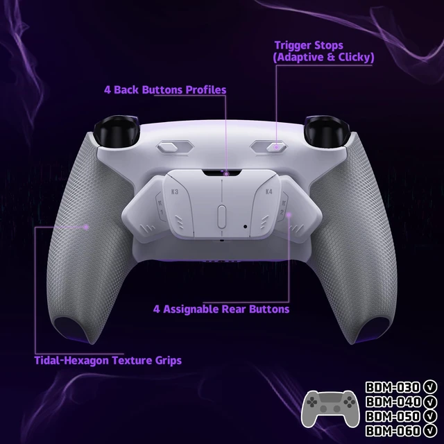 Alt view image 5 of 7 - eXtremeRate RISE4 Plus MAX Back Paddles Kit with Clicky Trigger Stops & Rubberized Grip for PS5 Controller BDM-030 040 050 060, Remappable Back Buttons Kit for PS5 Controller - White Gray