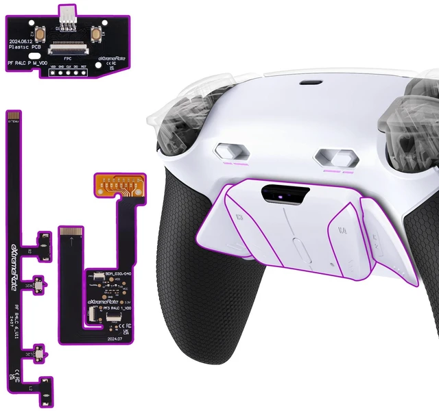 Main image of eXtremeRate RISE4 Plus MAX Back Paddles Kit with Clicky Trigger Stops & Rubberized Grip for PS5 Controller BDM-030 040 050 060, Remappable Back Buttons Kit for PS5 Controller - White Black - White