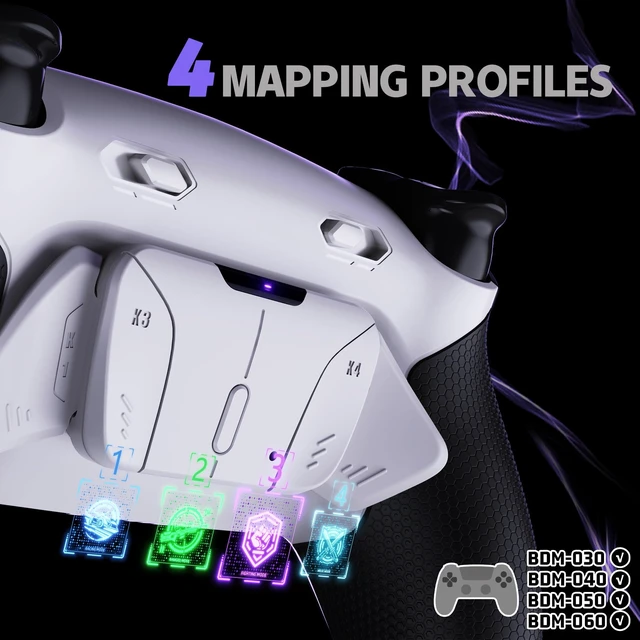 Alt view image 6 of 7 - eXtremeRate RISE4 Plus MAX Back Paddles Kit with Clicky Trigger Stops & Rubberized Grip for PS5 Controller BDM-030 040 050 060, Remappable Back Buttons Kit for PS5 Controller - White Black - White