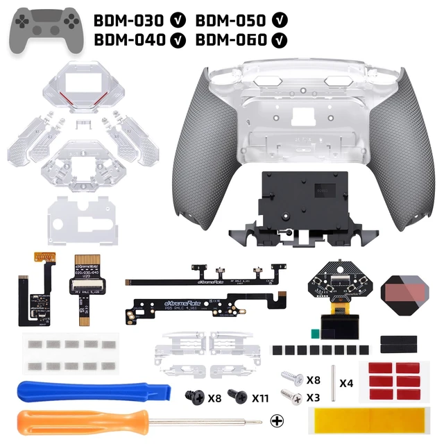 Alt view image 3 of 7 - eXtremeRate SPARK Back Paddles Kit for PS5 Controller BDM-030 040 050 060 Models, OLED Display + Clicky Trigger Stops + Rubberized Grips Remappable 4 Back Buttons Set for PS5 Controller - Clear & Gray