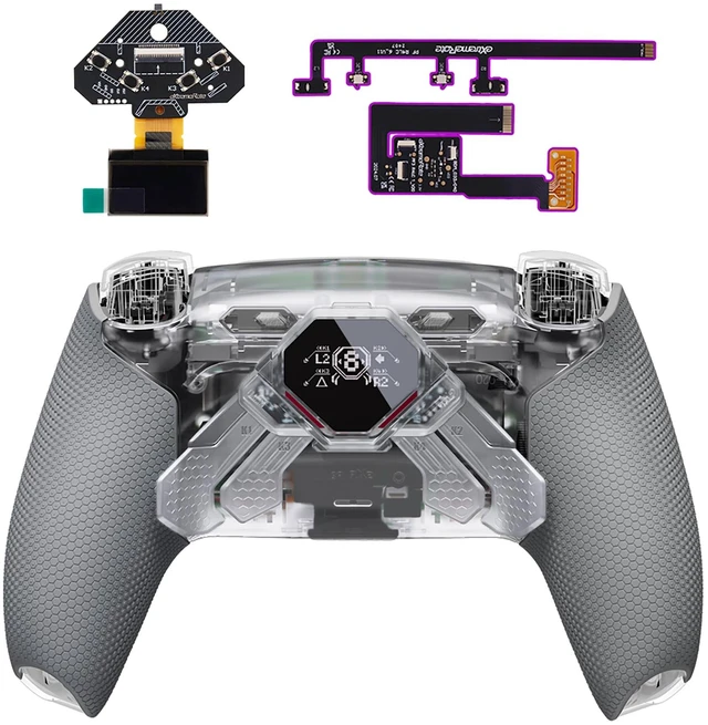 Main image of eXtremeRate SPARK Back Paddles Kit for PS5 Controller BDM-030 040 050 060 Models, OLED Display + Clicky Trigger Stops + Rubberized Grips Remappable 4 Back Buttons Set for PS5 Controller - Clear & Gray